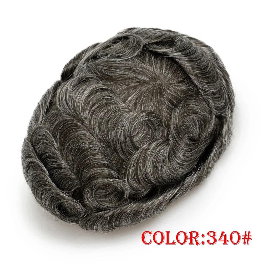 Lace with PU Men Toupee Hair Prosthesis Breathable Natural Human Hair Toupee Wig
