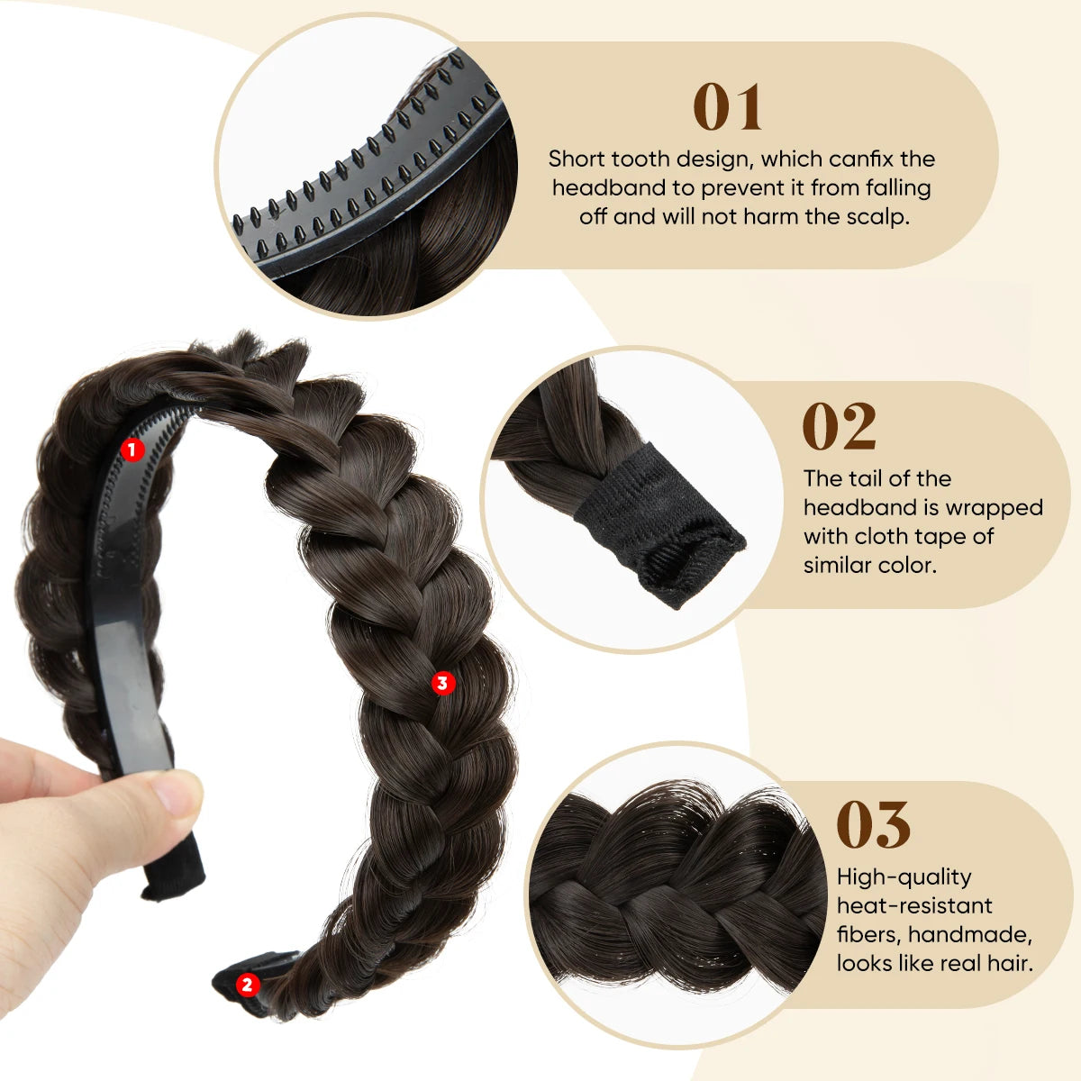 High-Quality Synthetic Fiber Braided Headband Wig, Fishtail Braid Headband, Bohemian Style Women's Hair Accessory Wig