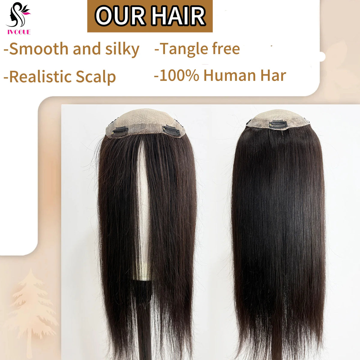 150% Density Straight Natural Real Human Hair 15x16cm Silk Base Topper Black
