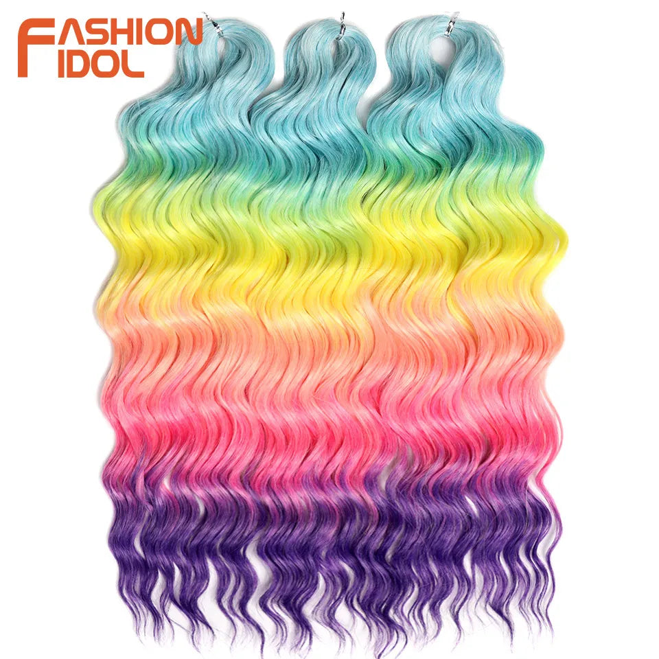 Loose Deep Wave Synthetic Braiding Hair Extensions - 24 Inch Water Wave, Ombre Blonde Twist Crochet