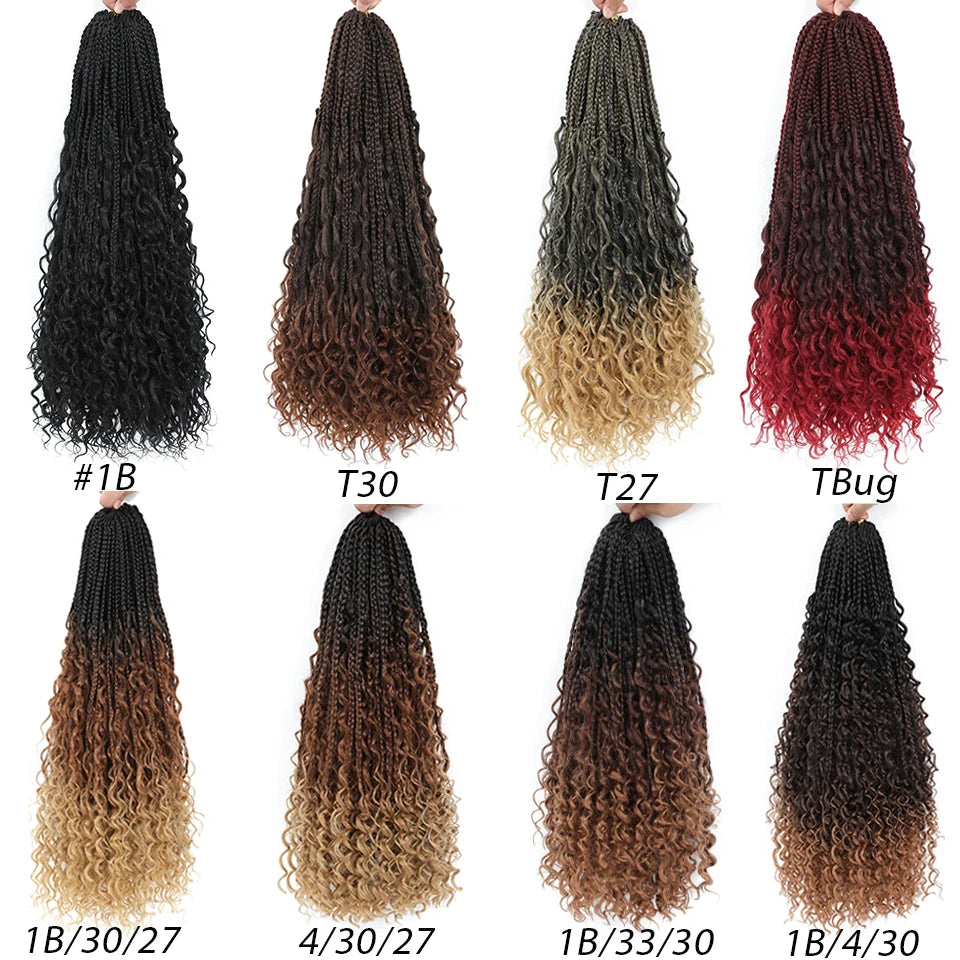Boho Box Braids Crochet Synthetic Hair Goddess Curly Ends Bohomian