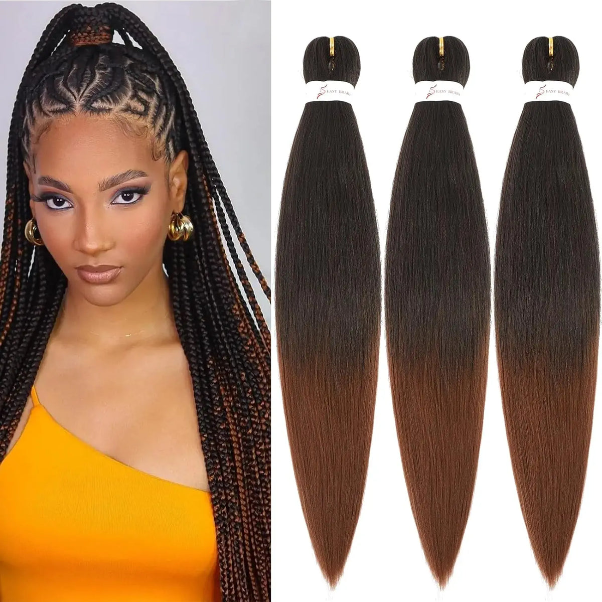 Prestretched Knotless Kanekalon Hair Long Straight Synthetic Box Braids Yaki Texture Water