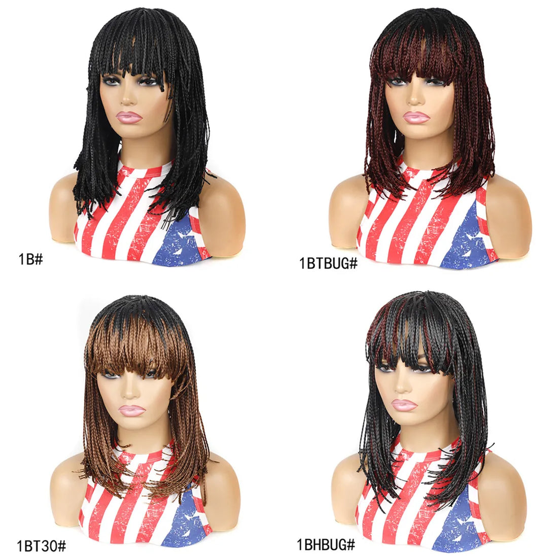 Synthetic Hair Braids Wigs Box Braided Short Bob Black Brown Bangs Braid