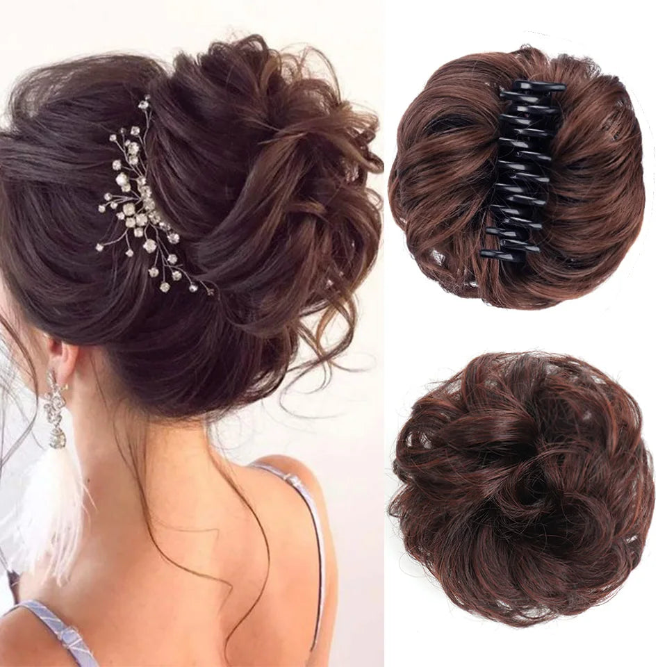 Synthetic Hair Bun Claw Clip in Chignon Piece Curly Messy Ponytail Extensions