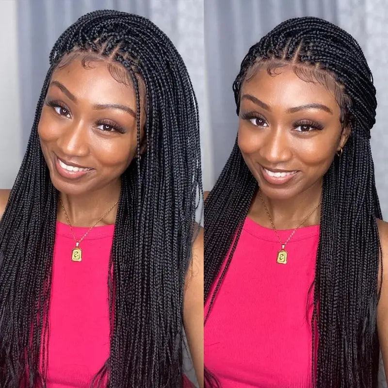 36" Synthetic Full Lace Wig Knotless Box Braid African Braided Frontal Cornrow