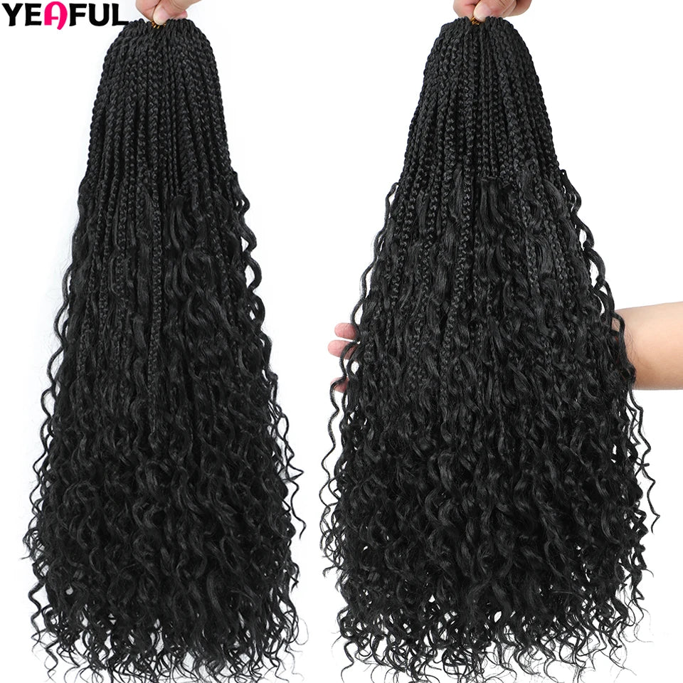 Ombre Goddess Box Braids Crochet Hair Dark Brown Chocolate Ginger Bohemian Curly