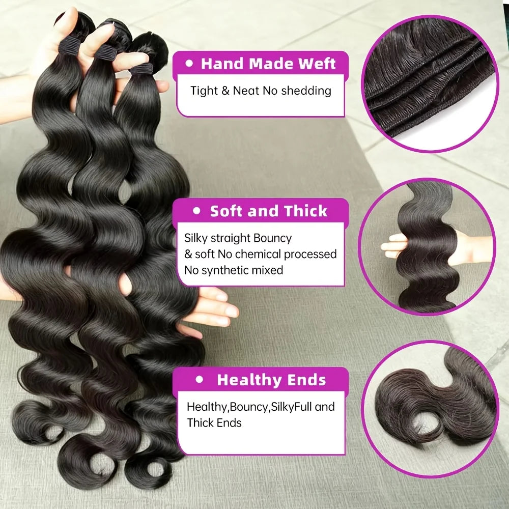 12A Body Wave Bundles Human Hair Natural Black Raw 1/3/ Sew in
