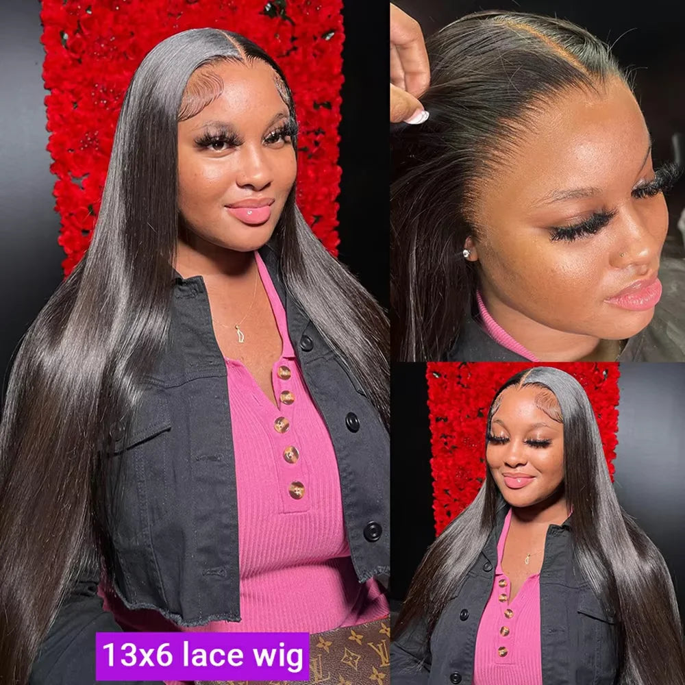 250% Brazilian Straight Human Hair Wigs, 13x4 HD Transparent Lace Front Pre