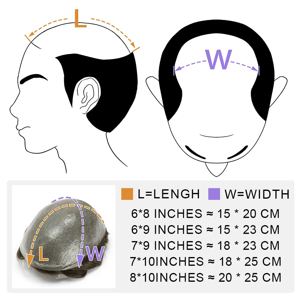 Lace Base Toupee Swiss Front PU Natural Hairline Wig Human Hair Prosthesis