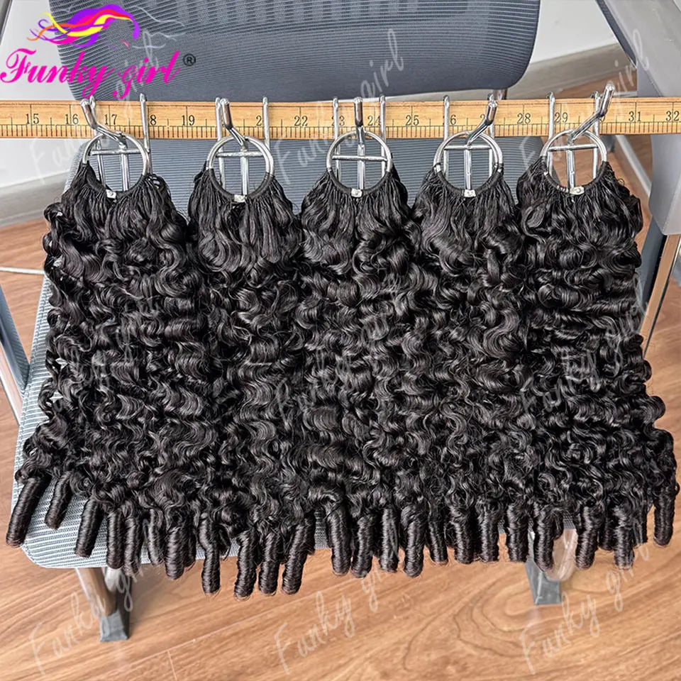 12A Burmese Curly Feather Crochet Human Hair Knotless Pre-Separated Natural Black Lightweight Reusable Crochet Hair Extensions