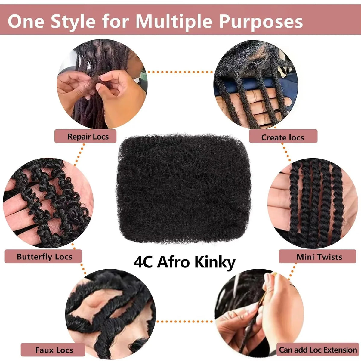 Natural Brazilian 4C Afro Kinky Bulk Human Hair for Locs Braiding Remy Hair Bundle 30g/Pack No Weft 4C Afro Kinky 10-18 Inch