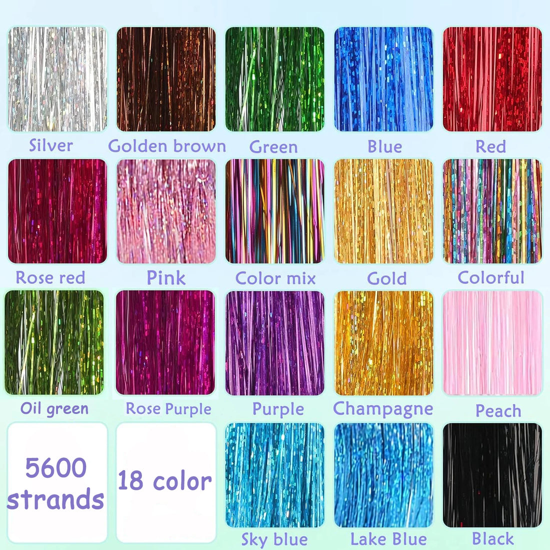 Hair Tinsel,18 Colors Tinsel Kit Girls Strands Fairy Extensions Heat Resistant Colored