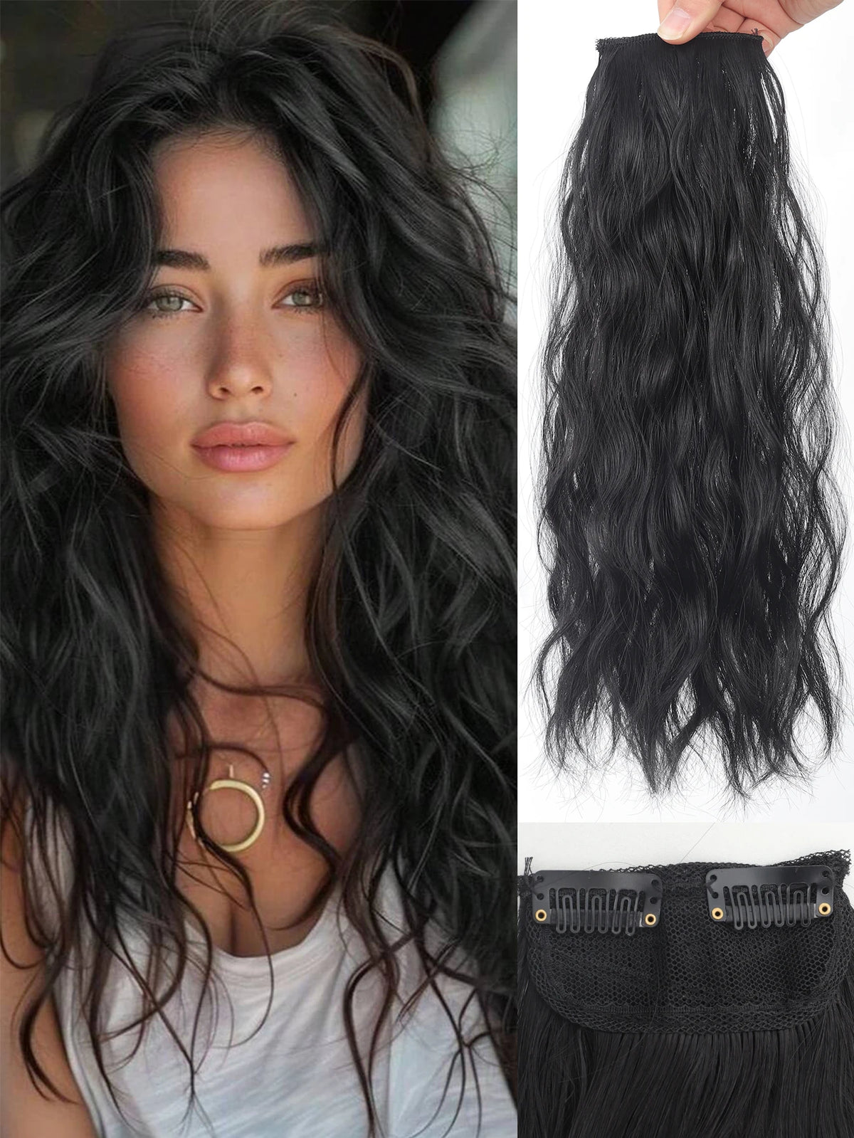 Water Wave Extensions Clip in Hair Invisible Synthetic Wig Piece Suitable Thinning