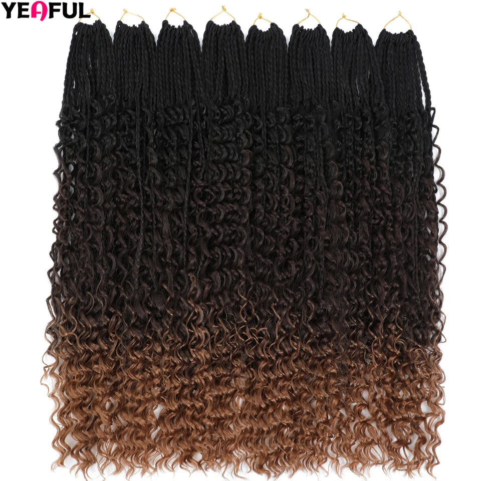 Ombre Goddess Box Braids Crochet Hair Dark Brown Chocolate Ginger Bohemian Curly