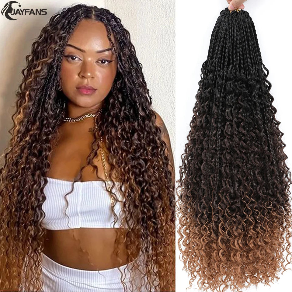 Boho Box Braids Crochet Synthetic Hair Goddess Curly Ends Bohomian
