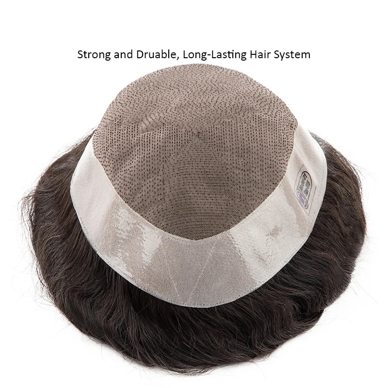 Wig Human Hair Toupee Fine Mono, 130% Density Durable Prosthesis 6" Replacement