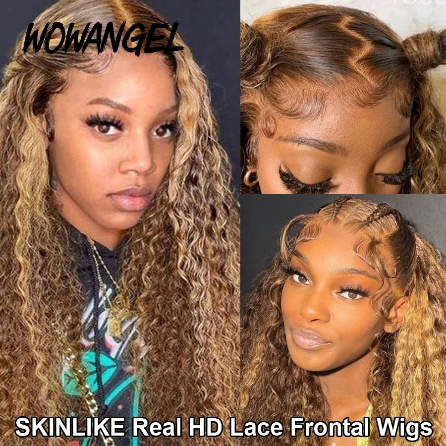 Highlight Curly Human Hair 13x6 HD Lace Front Wig, Water Wave, Bye Bye Knots