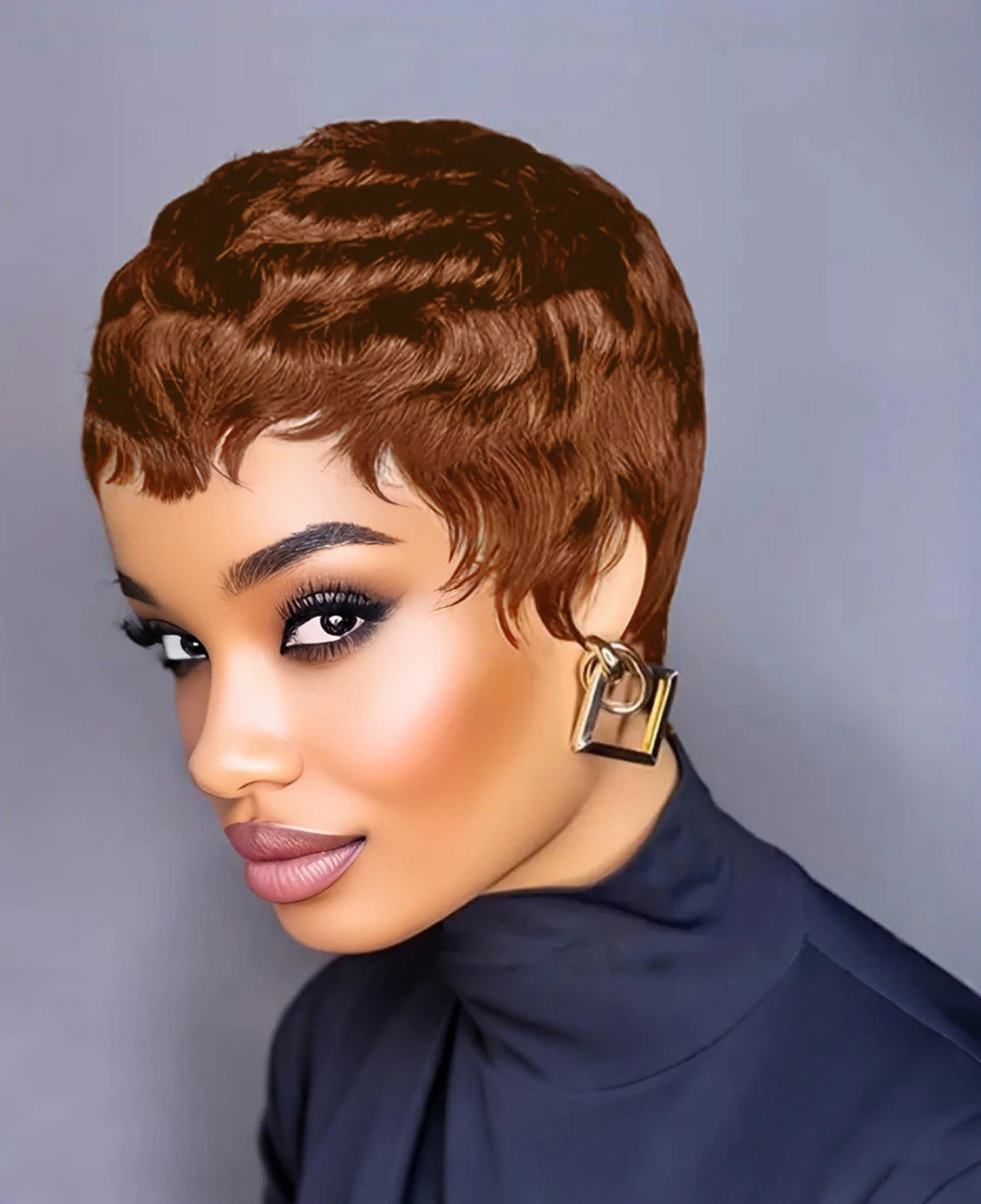 Short Human Hair Wigs Bangs Pixie Full Machine Natural Black Burgundy Brow