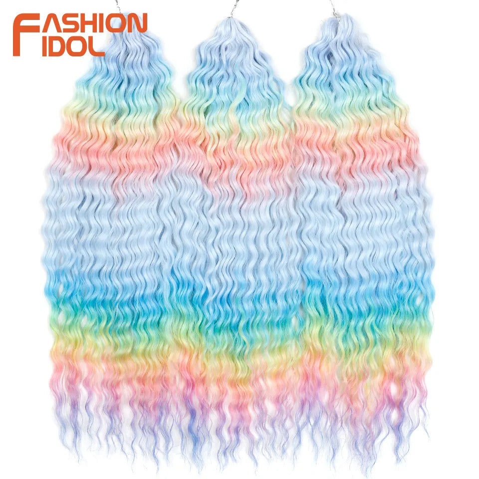 Synthetic Twist Crochet Curly Hair Water Wave Braid Ombre Blonde Brown Deep