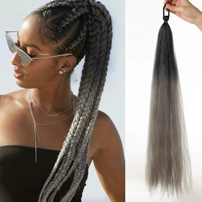 Synthetic Ponytail Extension Elastic Tie Hair Band 26" Long Straight Colored Braiding
