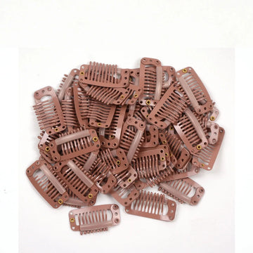 24 Pcs 9-teeth Beige/Brown/Black Hair Extension Clips Hair Extension Wigs Snap Clips Comb Small Snap Wig Accessories Clips