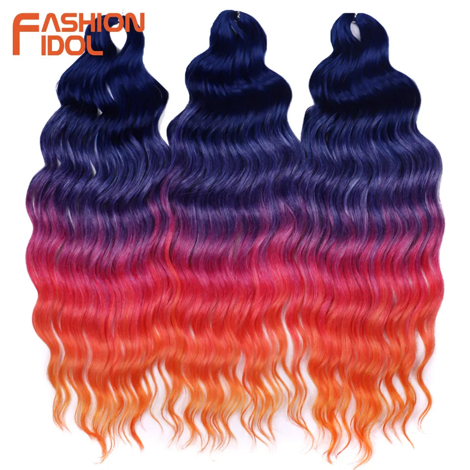 Loose Deep Wave Synthetic Braiding Hair Extensions - 24 Inch Water Wave, Ombre Blonde Twist Crochet