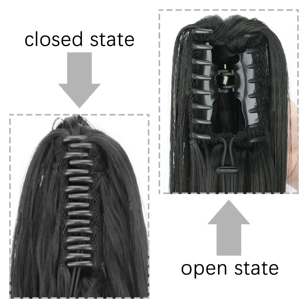 Long Wave Claw Clip Ponytail Extension, Synthetic Heat Resistant False Hair Piece
