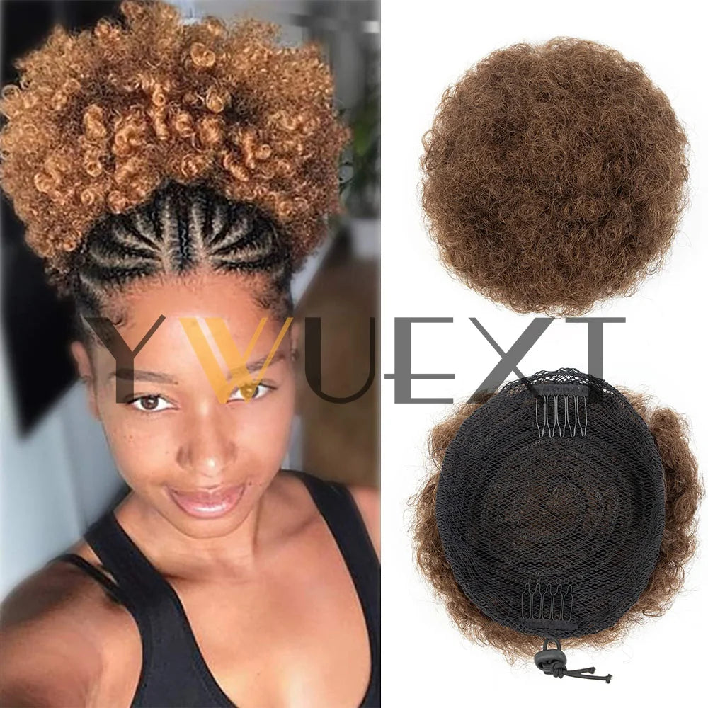 Afro Puff Ponytail 4-6 Human Hair Extensions Clip On Kinky Drawstring Curly