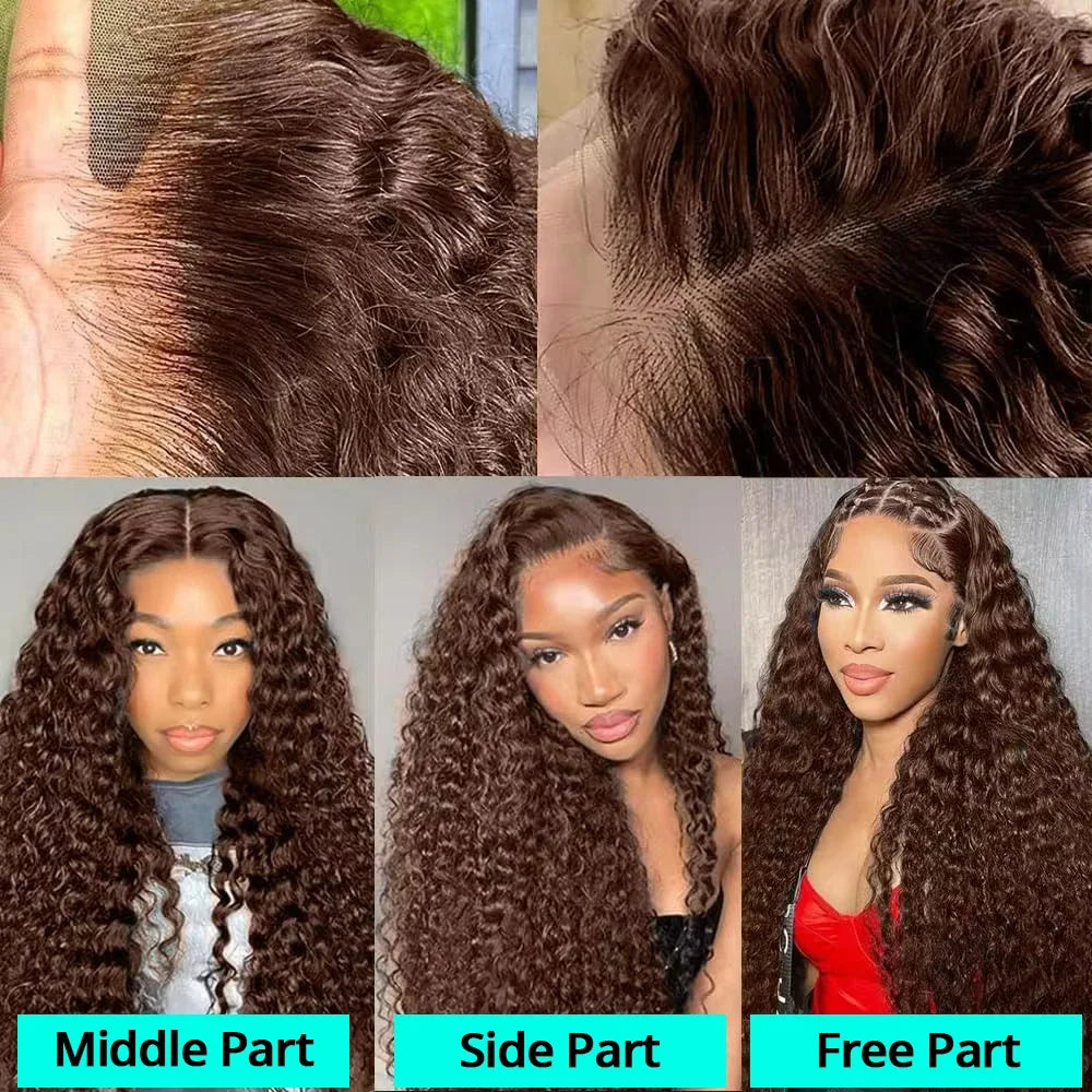Chocolate Brown 250% Density Curly Lace Front Wig, 13x6 HD Transparent Human