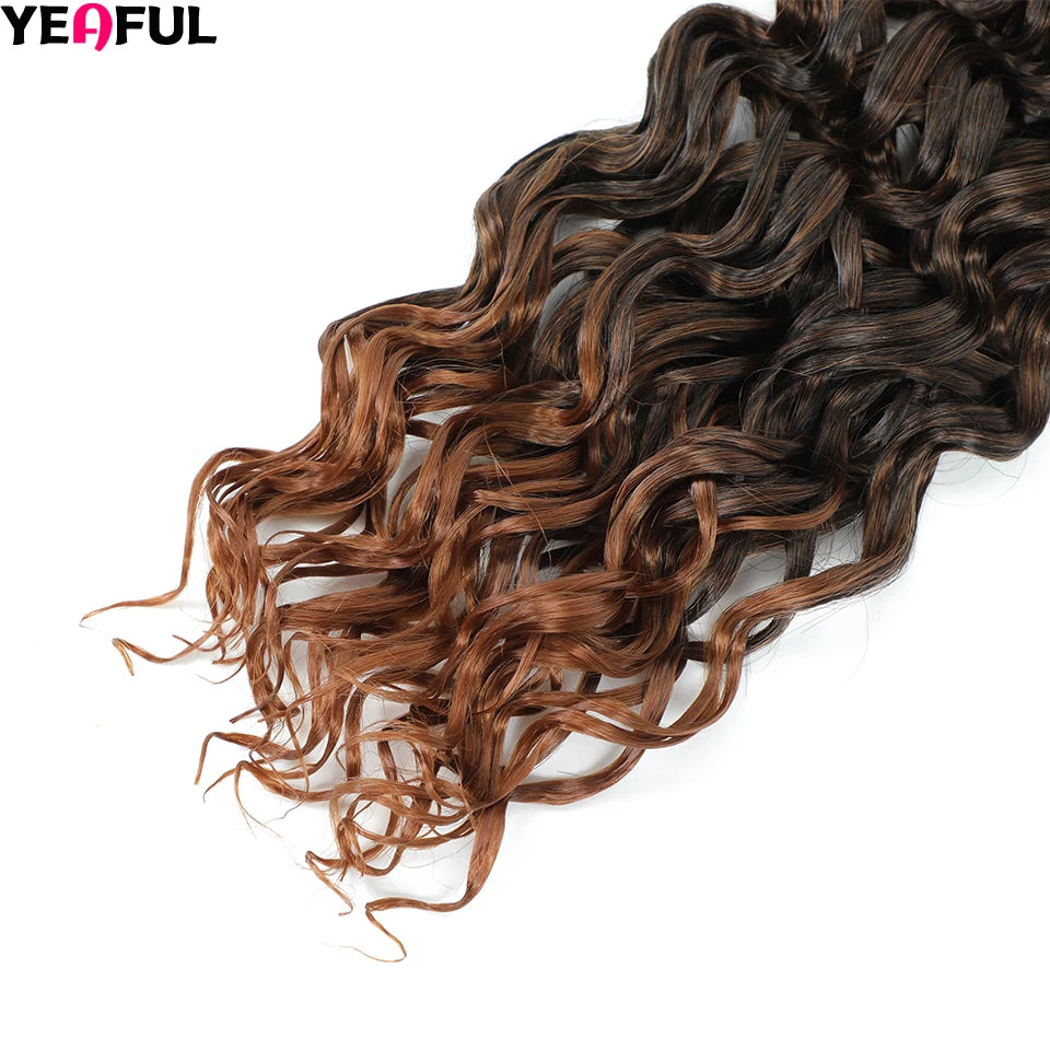 Curl Crochet Hair 14inch 1-8 Packs Ombre Brown Water Wave Curly Braiding
