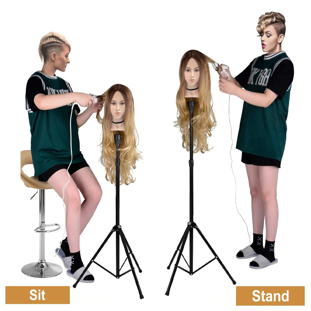 Black Metal Mannequin Stand Tripod Portable Wig Hairdressing Training Height Adjustable