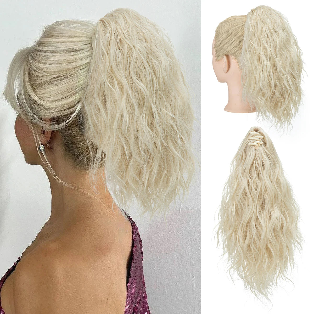 Synthetic Curly Claw Clip in Ponytail Blonde Brown Short Hairpiece 13" Fake