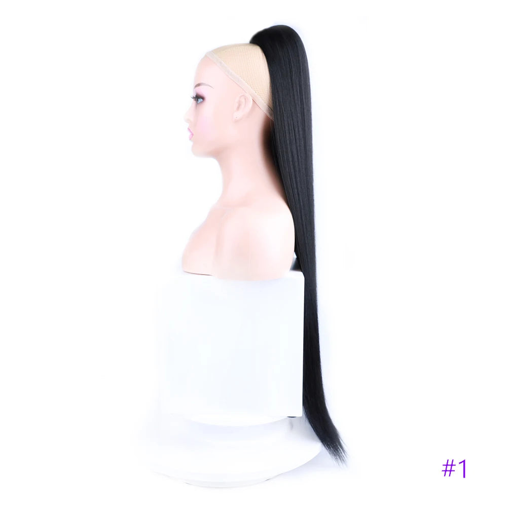 30 Inch Long Straight Ponytail Synthetic Drawstring Ponytail Chip-In Hair Extension Straight Pony Tail Fake Hairpiece