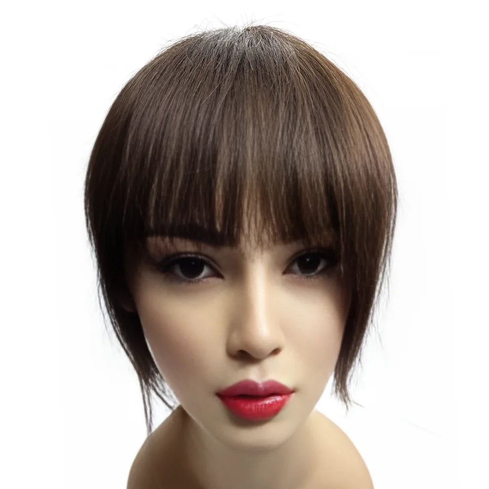Thick Human Hair Toppers Doll Bangs Long 45cm 60g Heavy Natural Hairpiece