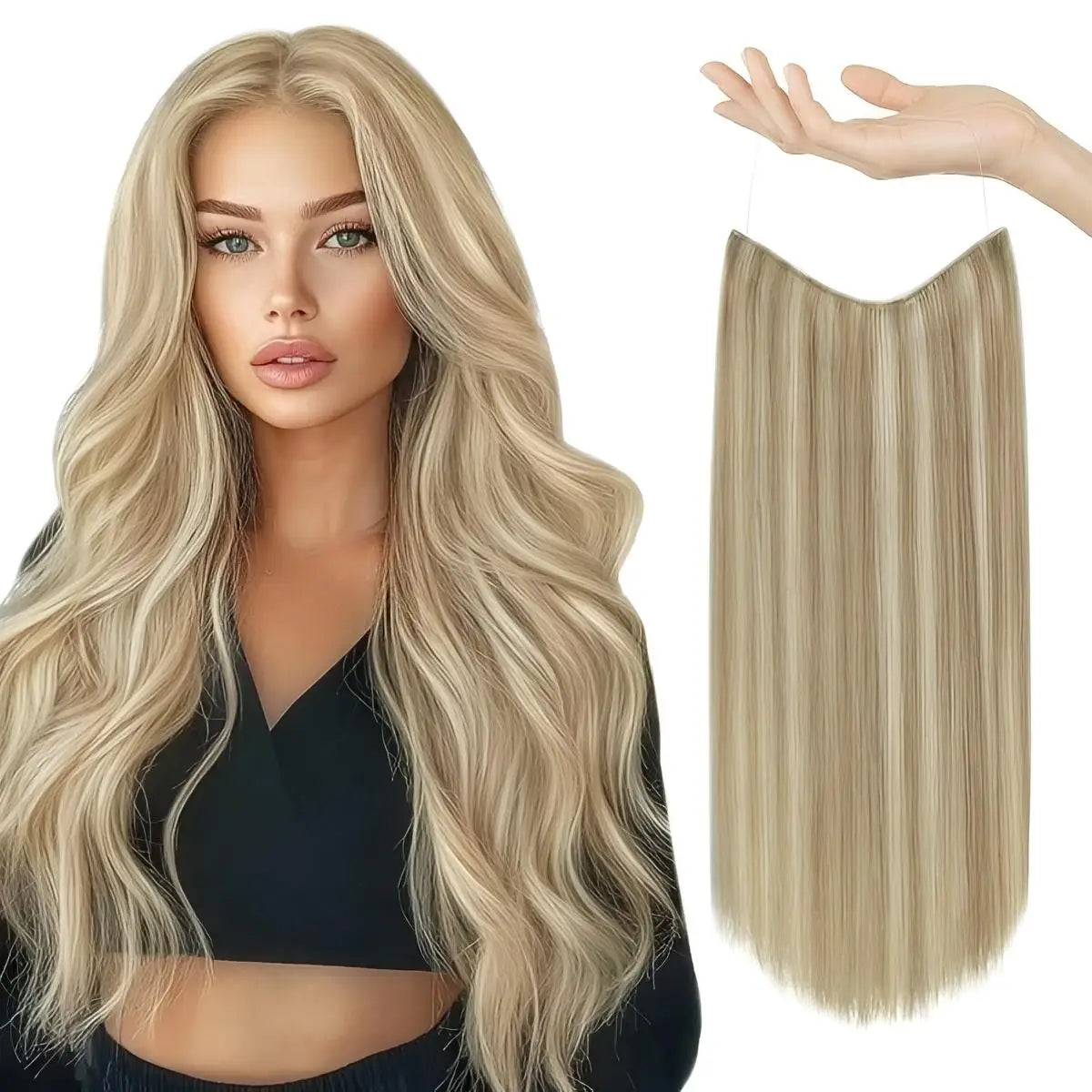 Invisible Halo Hair Extensions Real Human Hair Fish Wire Adjustable Band Secret Clip-in Extension Chocolate Brown