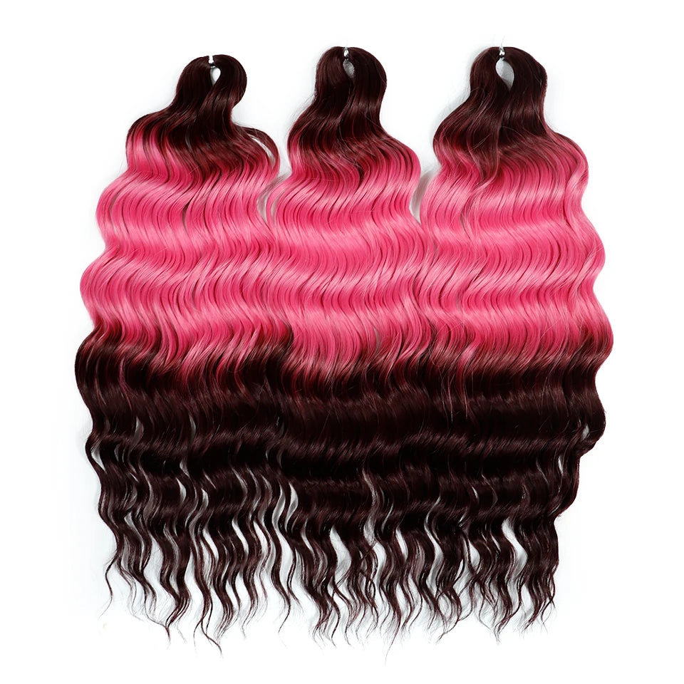Loose Deep Wave Synthetic Braiding Hair Extensions - 24 Inch Water Wave, Ombre Blonde Twist Crochet
