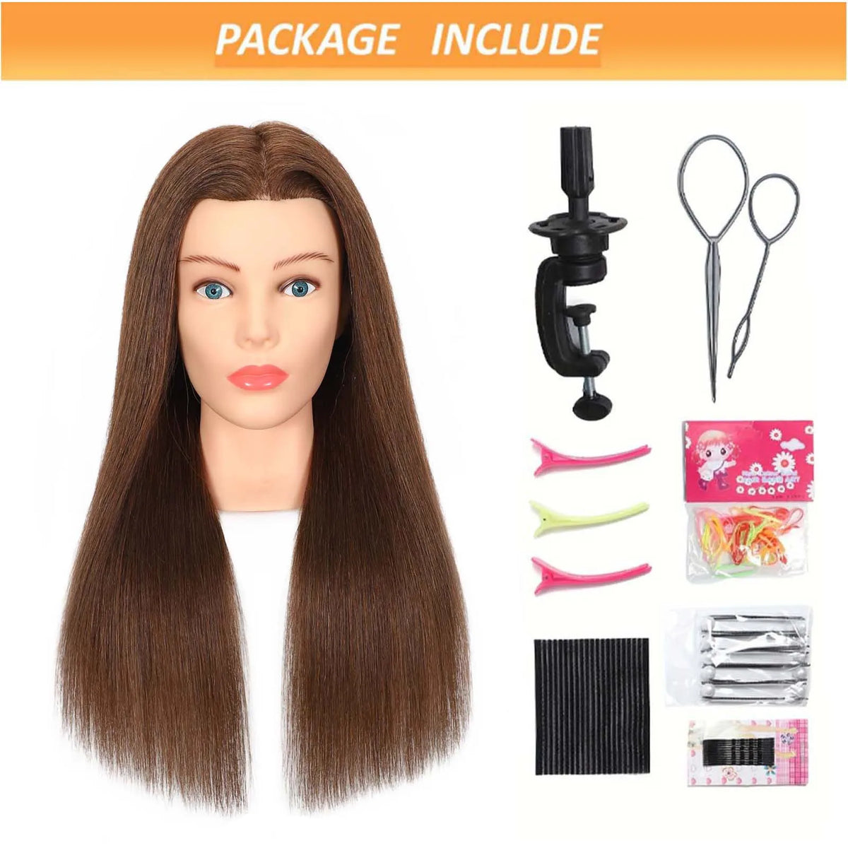Mannequin Head with 100% Real Human Hair for Cosmetology Hairstyle Practice