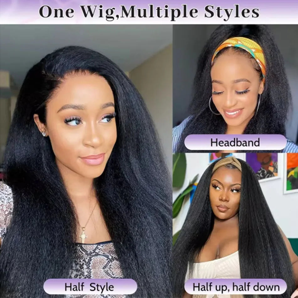 Kinky Straight 3-in-1 Half Wig Human Hair, Drawstring, 250% Density
