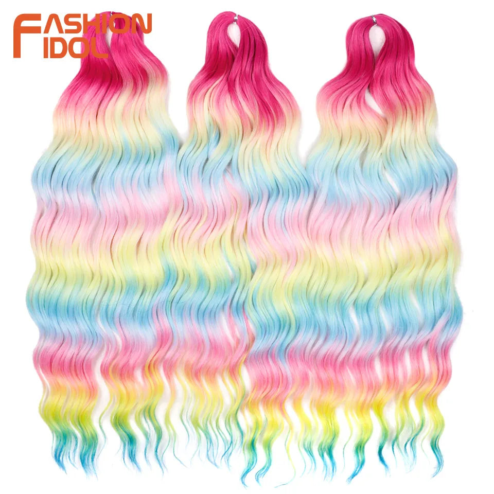 Loose Deep Wave Synthetic Braiding Hair Extensions - 24 Inch Water Wave, Ombre Blonde Twist Crochet