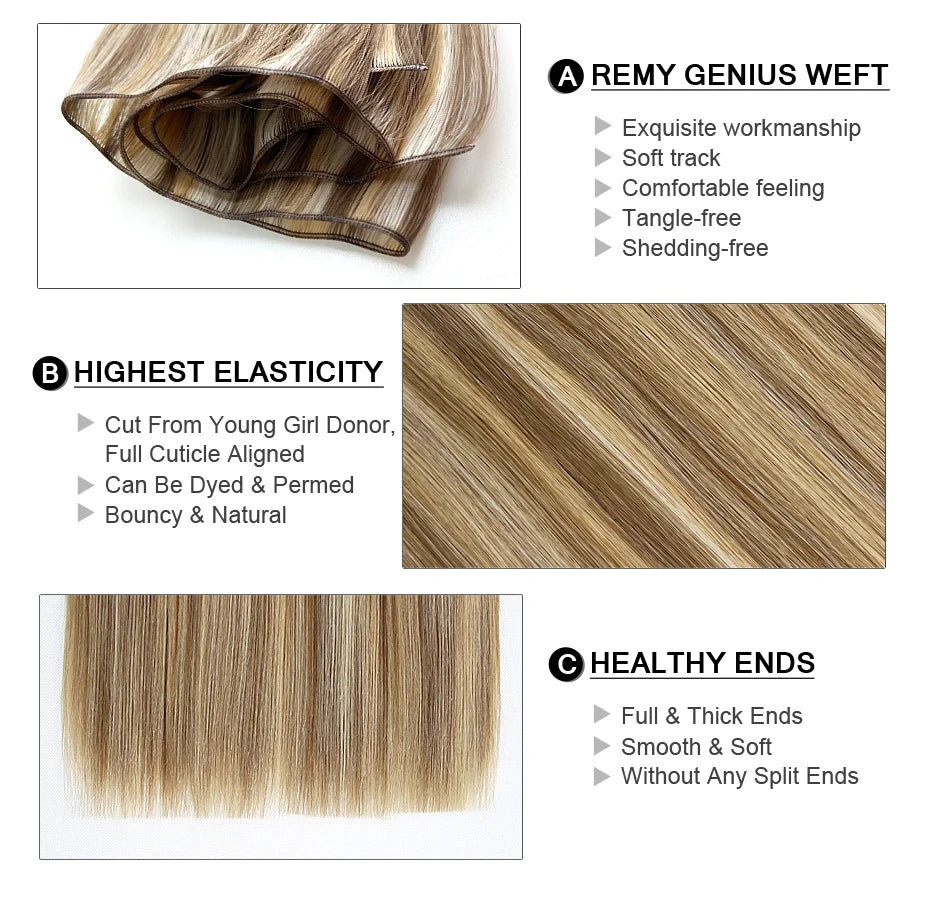 Straight Genius Weft Human Hair Extensions, Remy, 100g per Piece