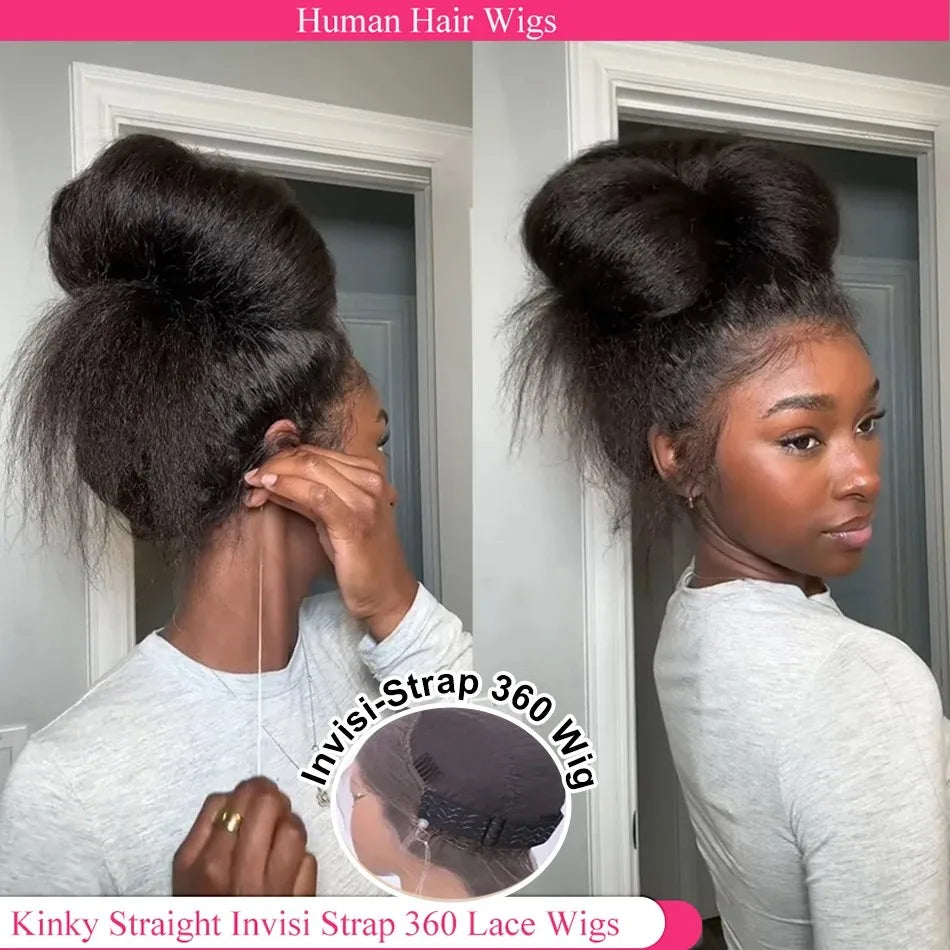 Kinky Straight HD Lace Frontal Wigs Brazilian Human Hair Density Black Full