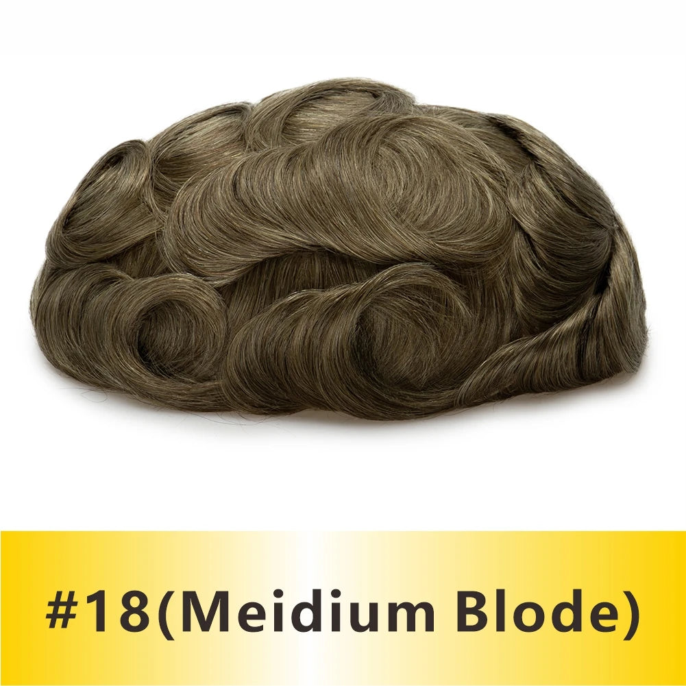 Lace Base Toupee Swiss Front PU Natural Hairline Wig Human Hair Prosthesis