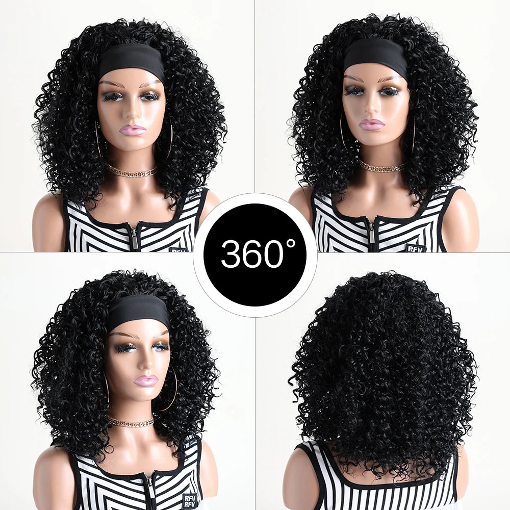 14 Inch Short Straight Headband Synthetic Natural Curly Black Wig, Suitable 's Daily Party Use with Heat-Resistan