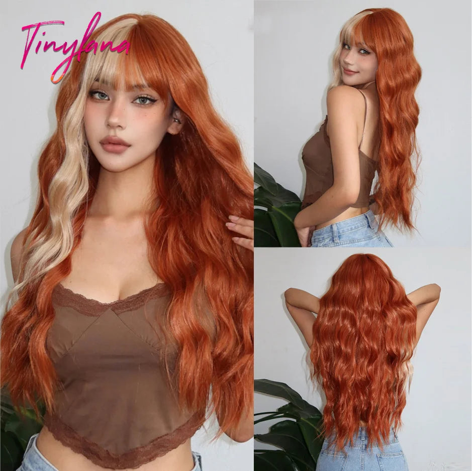 Super Long Black Wavy Synthetic Wigs Bangs Afro Dark Water Wave Halloween