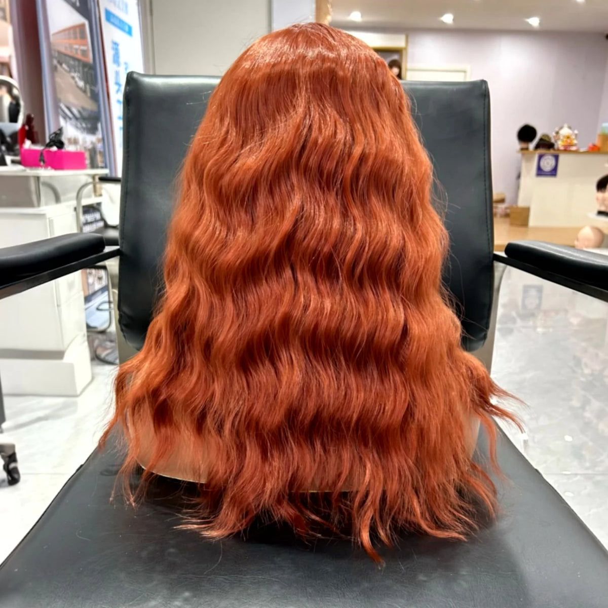 Auburn Short Copper Red Curly Wig Synthetic Part Medium Length Natural Wave