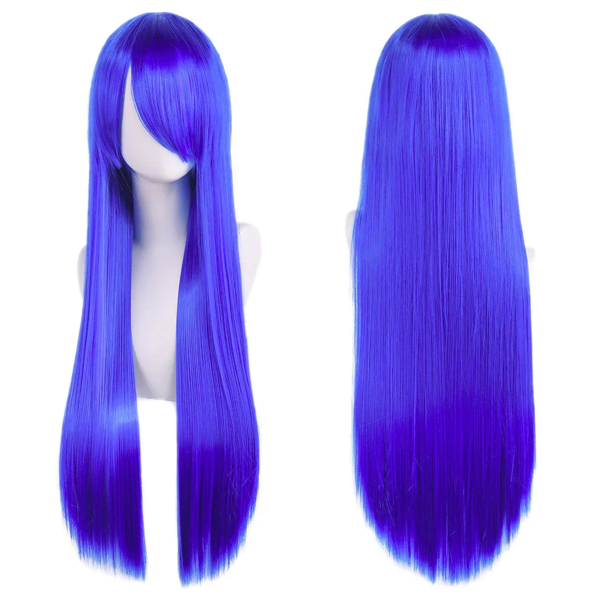 80cm Long Straight Synthetic Cosplay Wig with Bangs, White Green Silver Pink, Heat Resistant