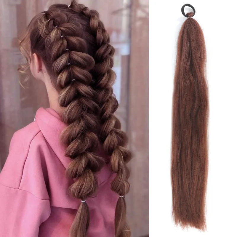 Synthetic Ponytail Extension Elastic Tie Hair Band 26" Long Straight Colored Braiding