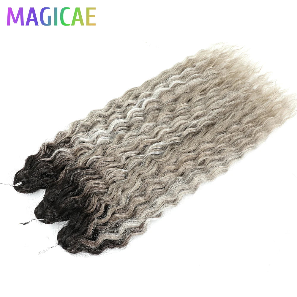 300Grams Crochet Braids Ombre Grey 22Inch Ariel Deep Wave Piano Blond Curly