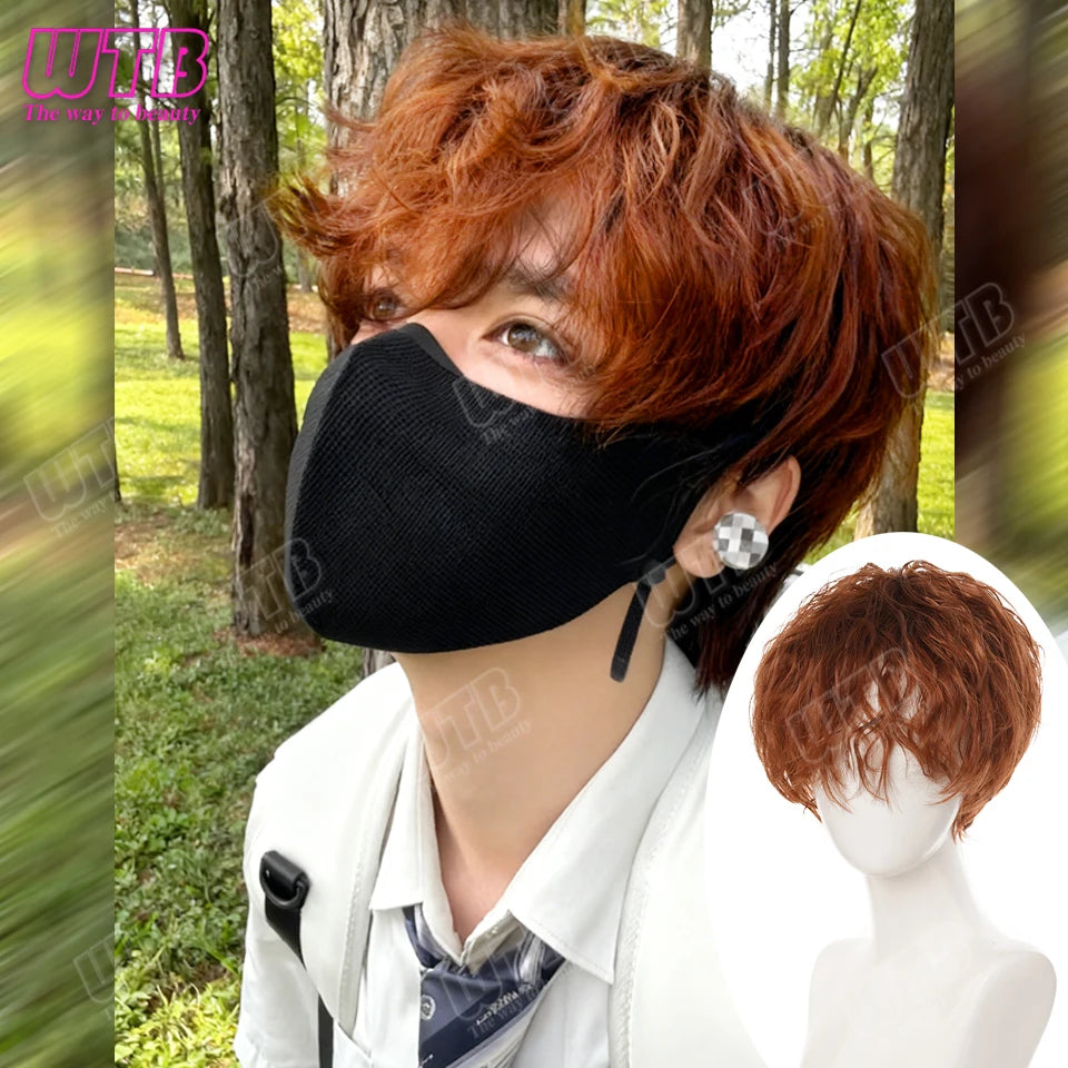 Short Synthetic Wig Unisex Multi-Color Short Curly Wig Adds Hair Volume Changes Hairstyle Suitable for Daily Wear and Holidays
