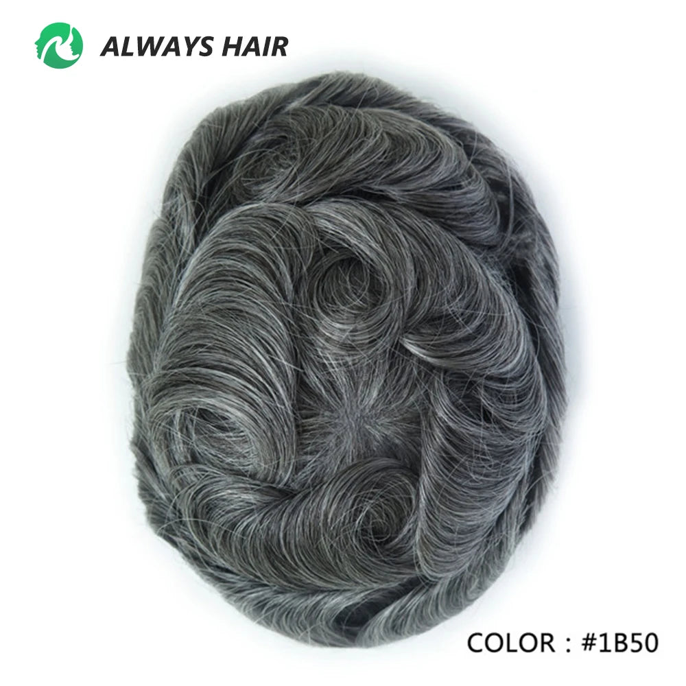 Men's Skin Base Toupee, Capillary Prosthesis, 130% Density, 0.12-0.14mm
